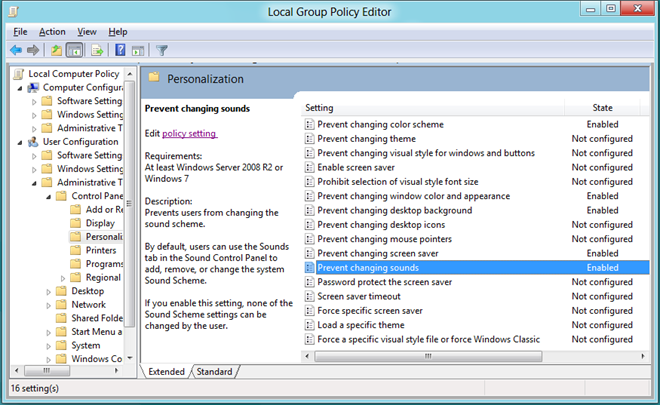Prevent sound scheme